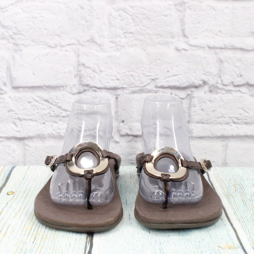 OrthaHeel Yolanda Brown Leather Flip Flop Orthotic Thong Sandals Size 11 - Picture 4 of 9